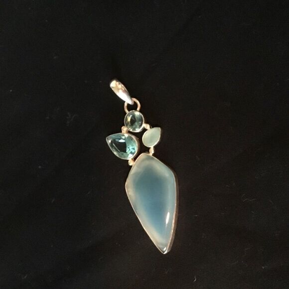 NWOT Sterling Silver Blue Calcedony Pendant - Picture 5 of 12